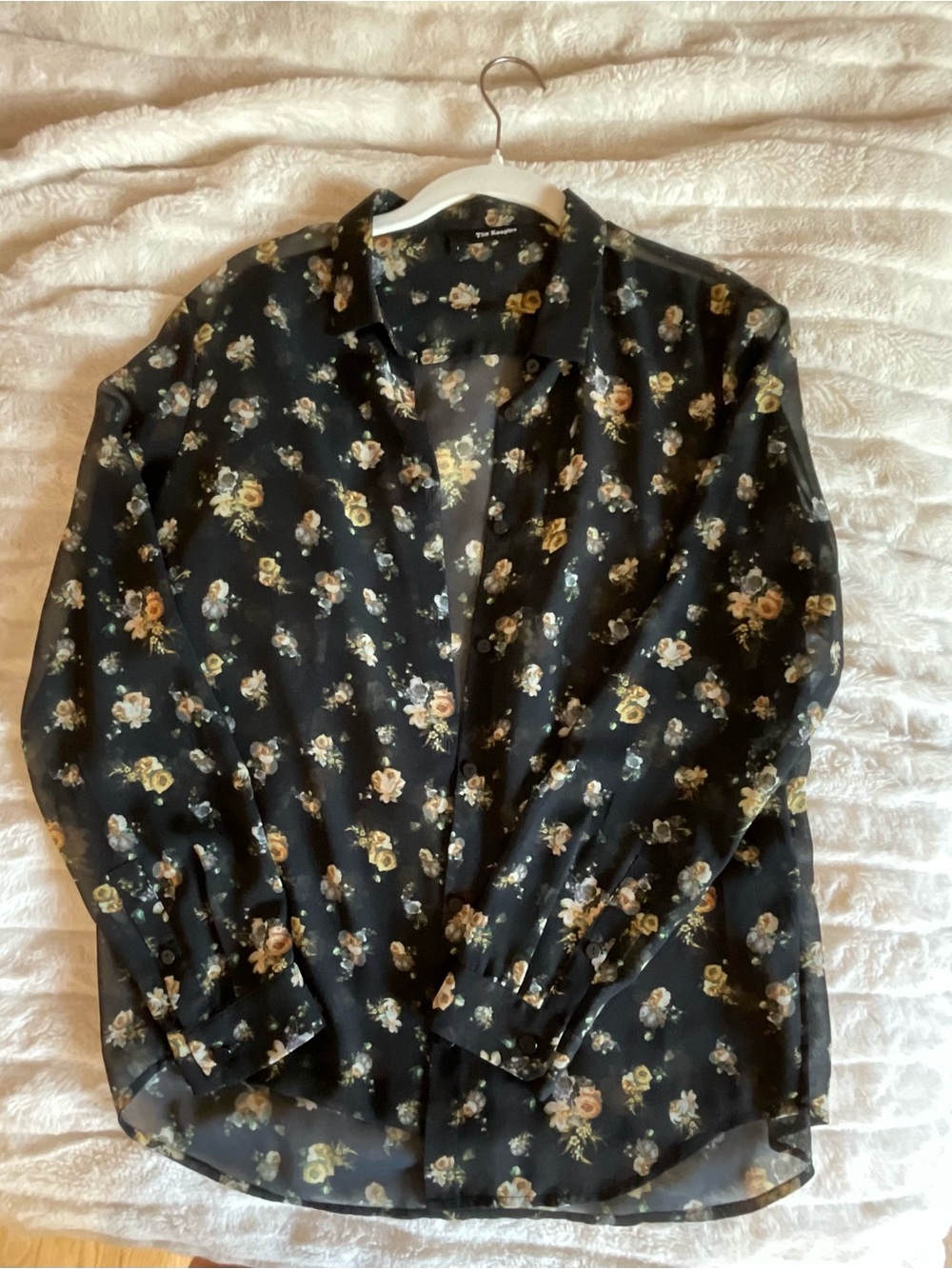 The Kooples Sheer Black Floral Button-Down Shirt